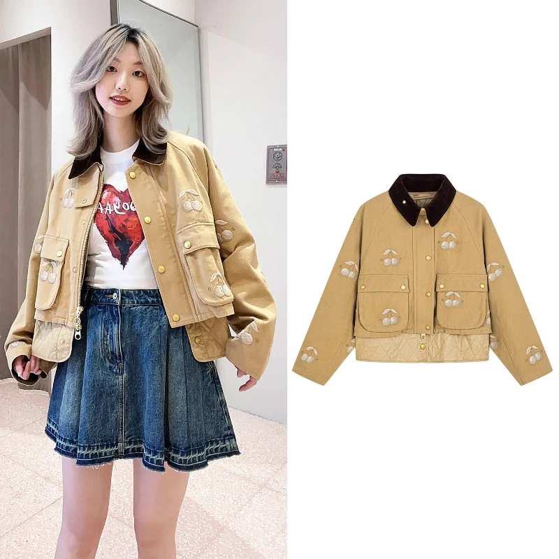 9145【乌】（店长专属）长袖外套女2024年秋季新款两件式樱桃工装外套