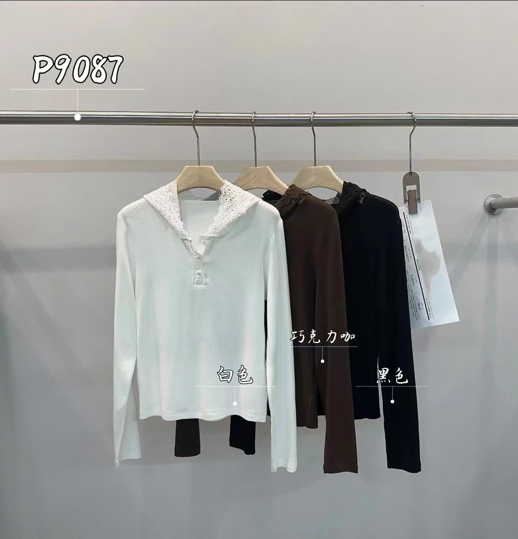 鑫燃Kiki 钩花蕾丝连帽T恤上衣 P9087 PPT