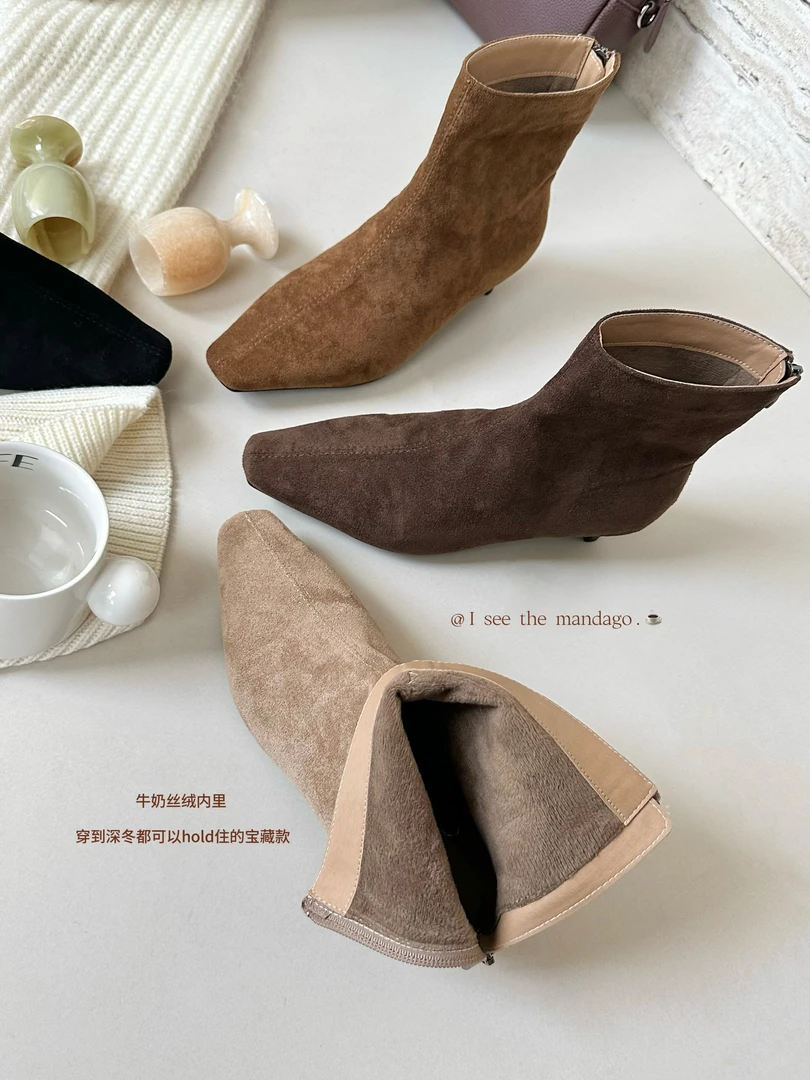 【NO退NO换】鑫燃KIKI 尖头小细跟百搭短靴 H8882 MDG