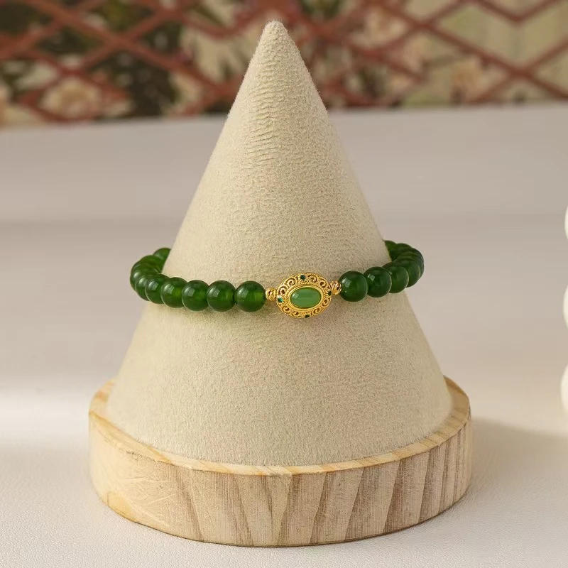 钛钢手链 深绿小众复古简约百搭中古风手链D4064