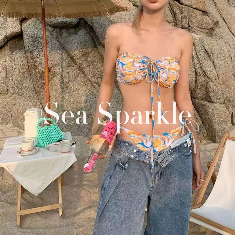 [sea sparkle]欧美ins晕染印花性感热辣比基尼高级辣妹度假外穿