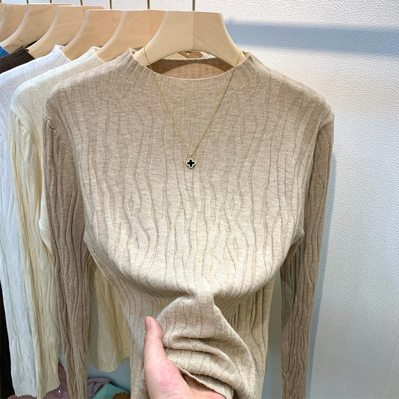 芥末黄秋冬新款半高领长袖针织衫女修身显瘦内搭上衣轻熟打底毛衣