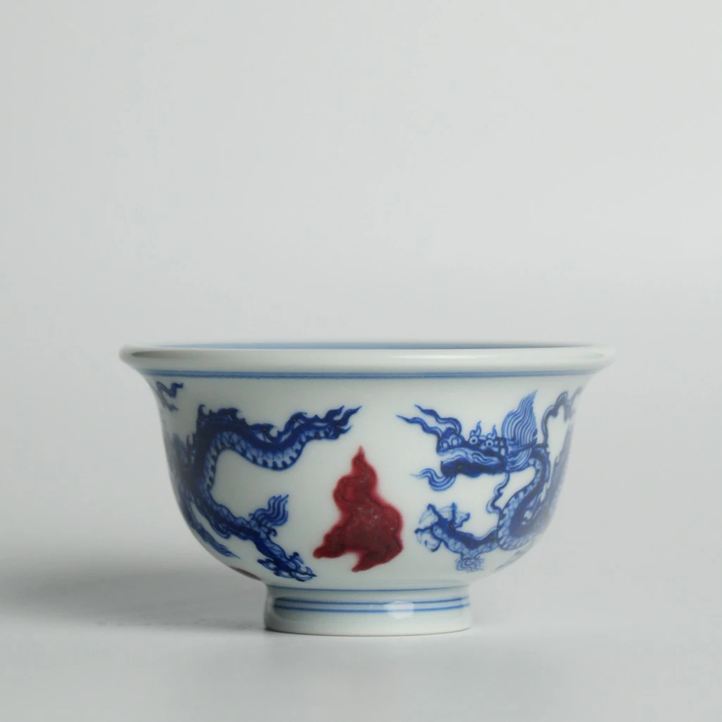 72达观景德镇手工瓷器詺兮节庵釉里红龙杯匠意