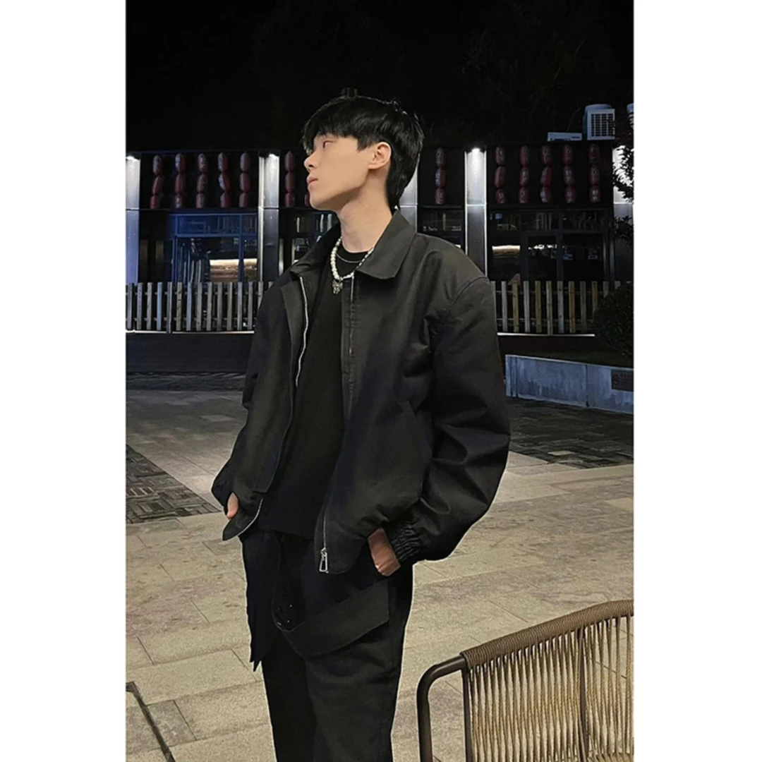 短款外套男春秋新款轻熟风痞帅男装高级感垫肩飞行员夹克