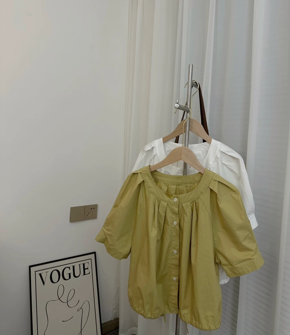 想见你STUDIO 【抽身衬衫】短款衬衫女夏新款韩版上衣