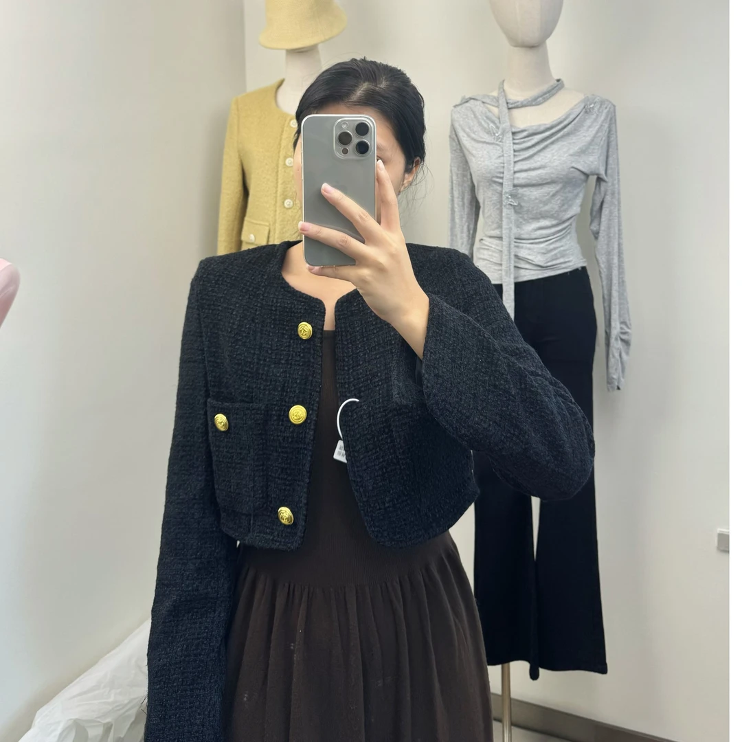 实体店秋冬高货孤品百搭显瘦棉服小香风外套针织开衫