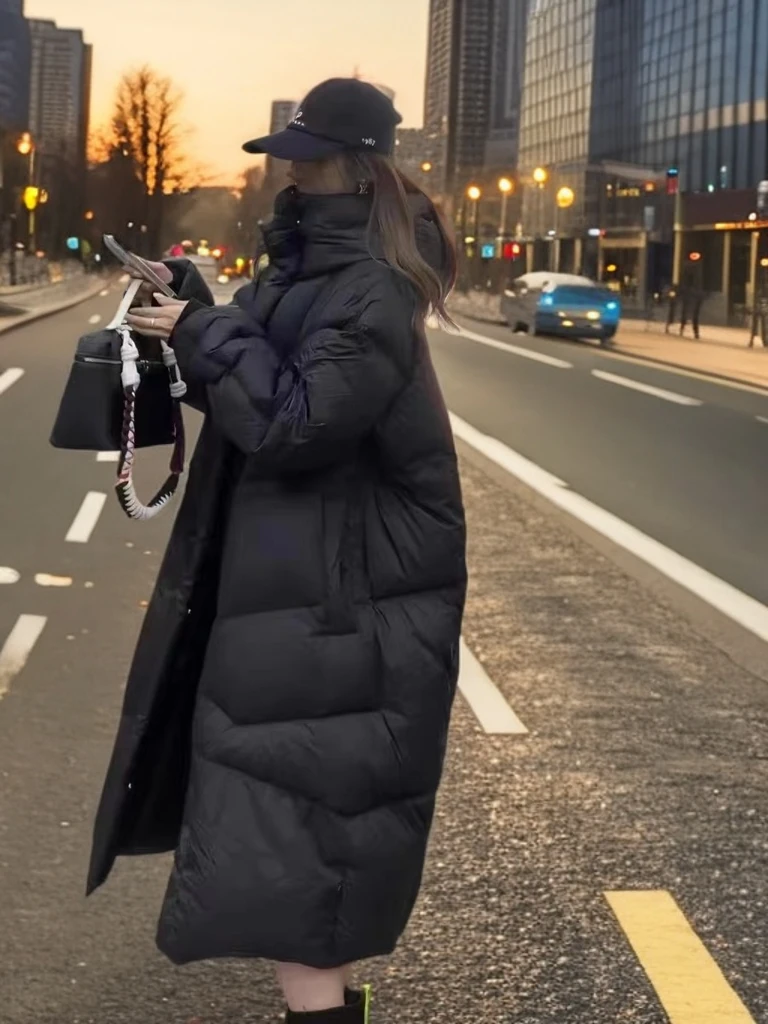 [秋冬新款]2024冬季正品舒适百搭连帽长款加厚新款羽绒保暖外套