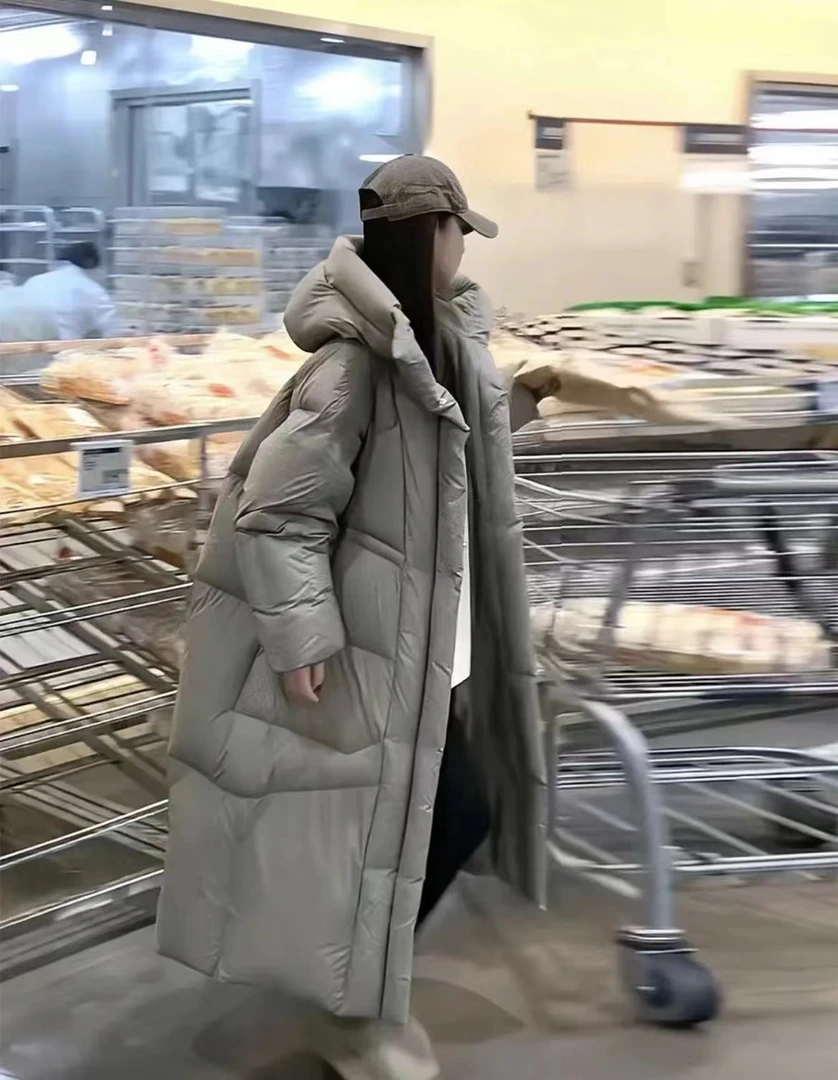 【江南烟雨】大被子设计款冬季新款百搭连帽过膝长款保暖外气质套