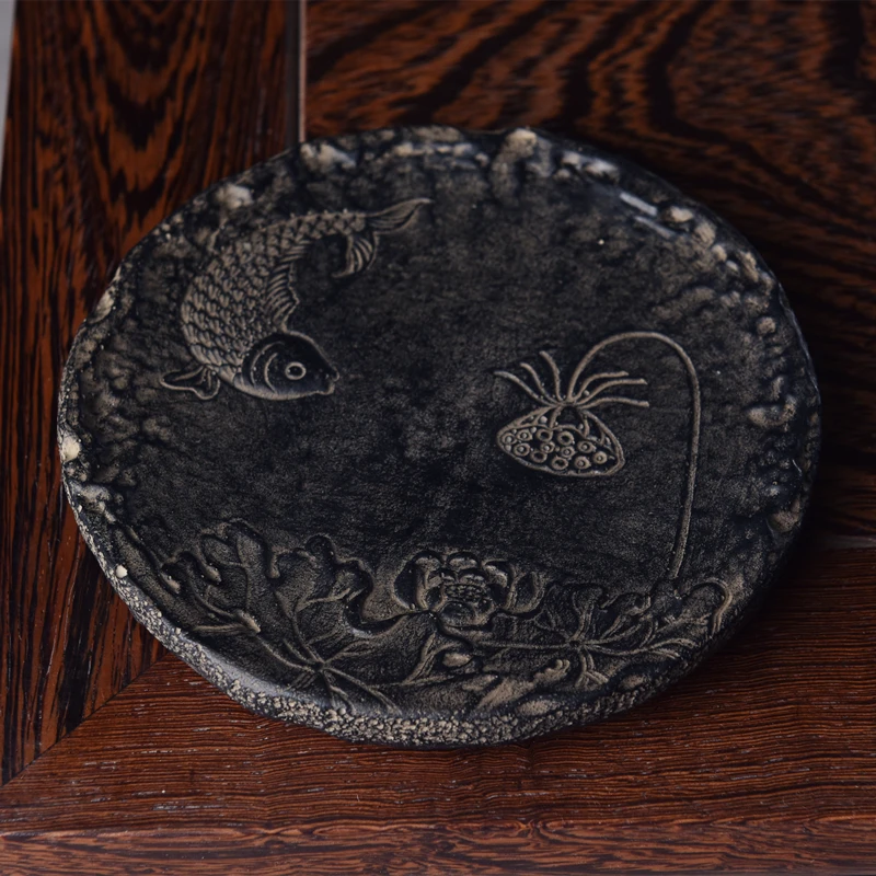 雲植.仿古鱼戏莲花盆底座接水盘壶承杯垫