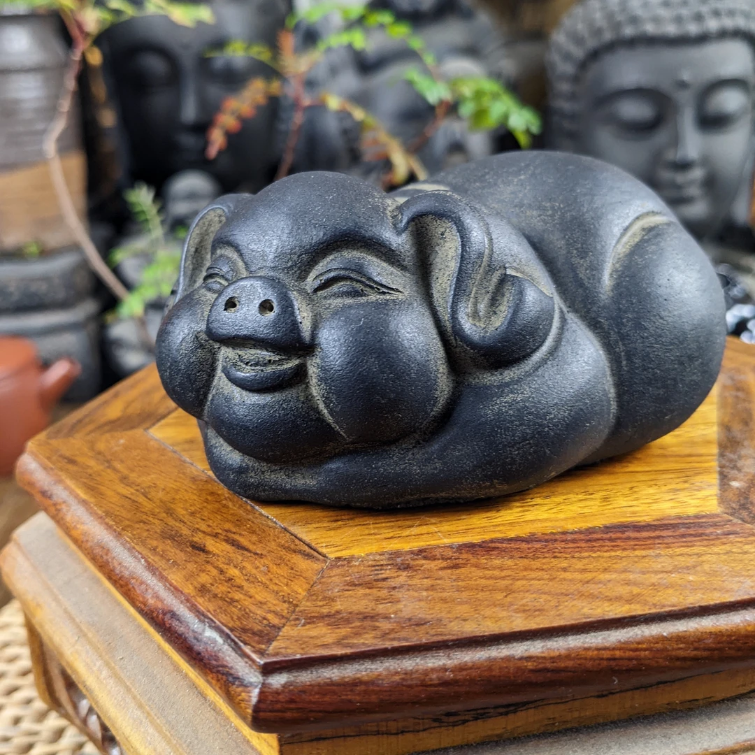 雲植.仿古盆景花盆装饰件小饰品小福猪小摆件（微瑕清仓）