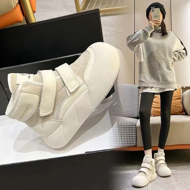 雪地靴女2023年冬季新款高级短靴魔术贴高帮小白鞋保暖加绒大棉鞋