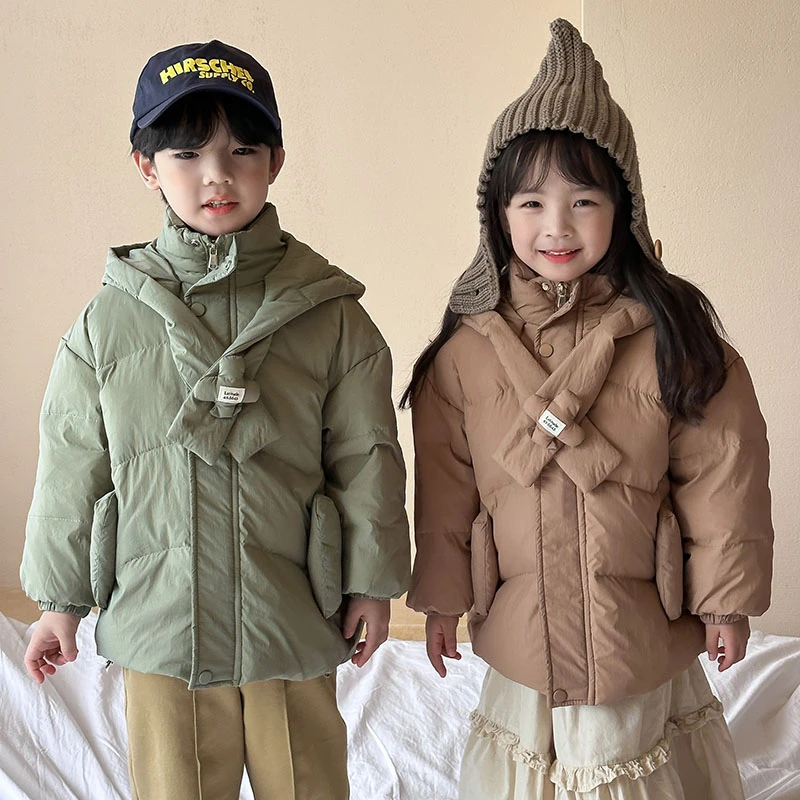 【小鲸鱼麋鹿贝尔】男女童装羽绒服2023时尚休闲韩版围巾款小清新