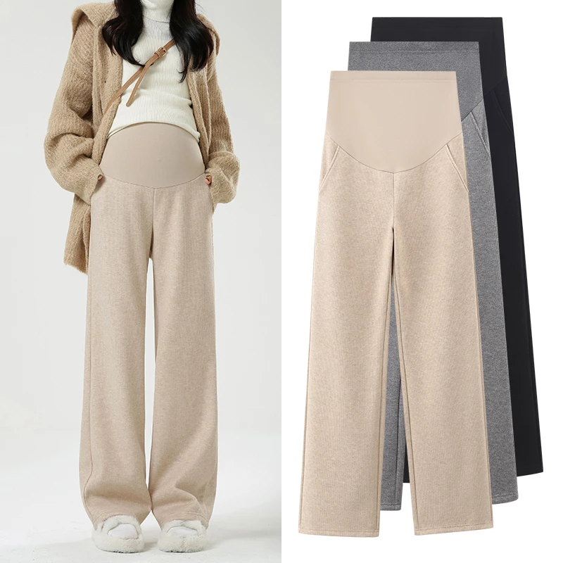 米度丽孕妇裤春秋百搭阔腿裤秋冬加绒加厚小个子休闲直筒裤50770