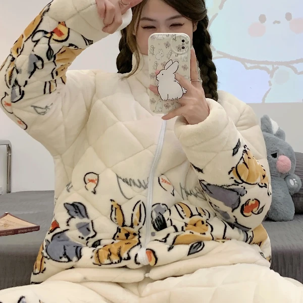 【夹棉】冬季加厚女士睡衣三层夹棉保暖家居服棉袄-22521