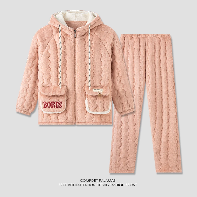 【夹棉】冬季加厚女士睡衣三层夹棉保暖家居服棉袄连帽-23514