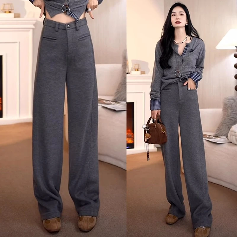 今年流行的醋酸绵羊毛裤女春秋季休闲裤2025新款宽松显瘦阔腿裤子