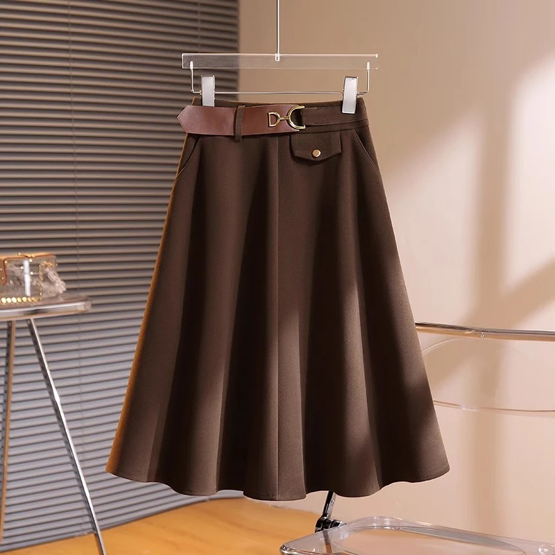 气质名缓西装半身裙女高端秋冬2025新款高腰a字大摆中长毛呢伞裙