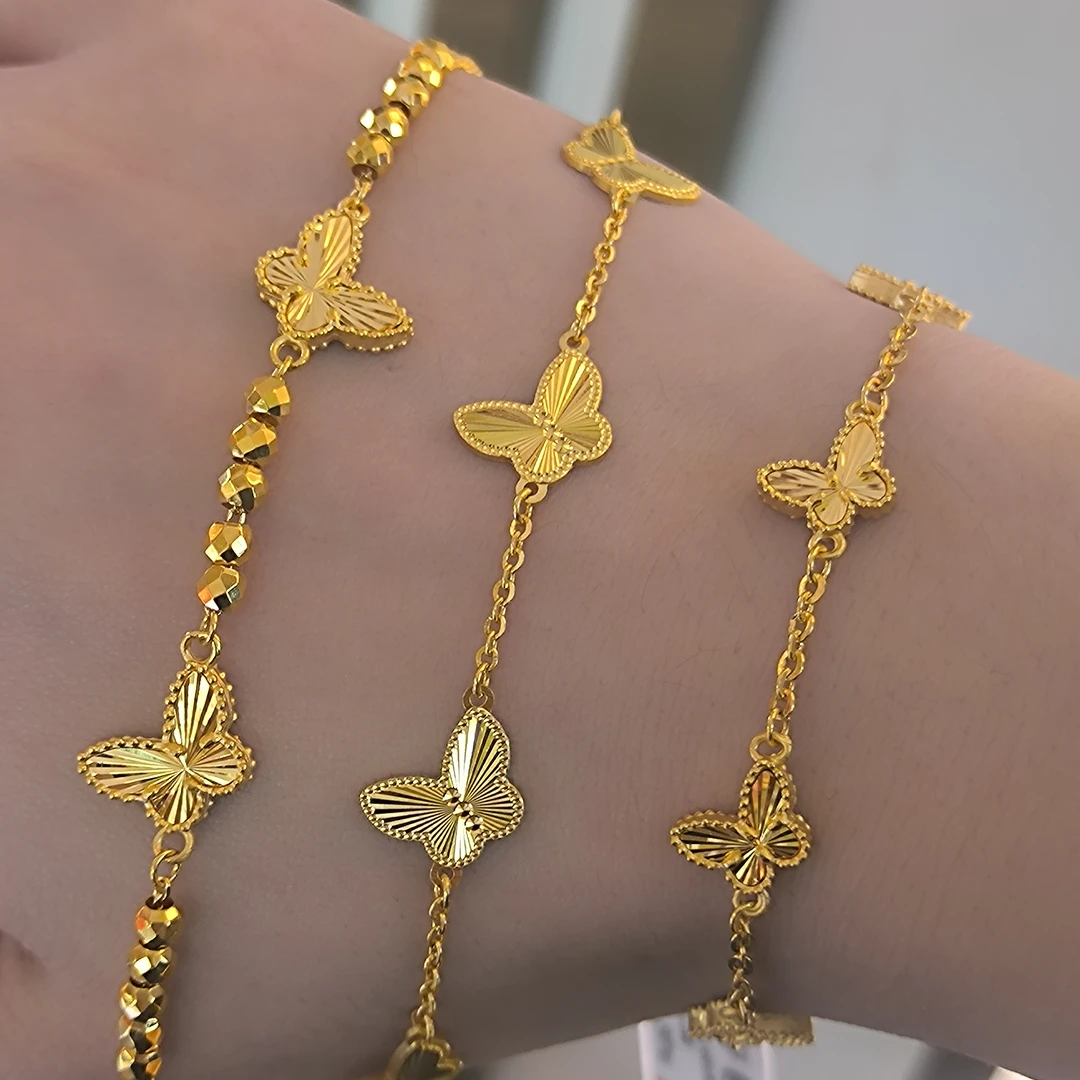 7.43g-8.3g周金生足金999精品时尚百搭双面蝴蝶手链，长16-18.5cm