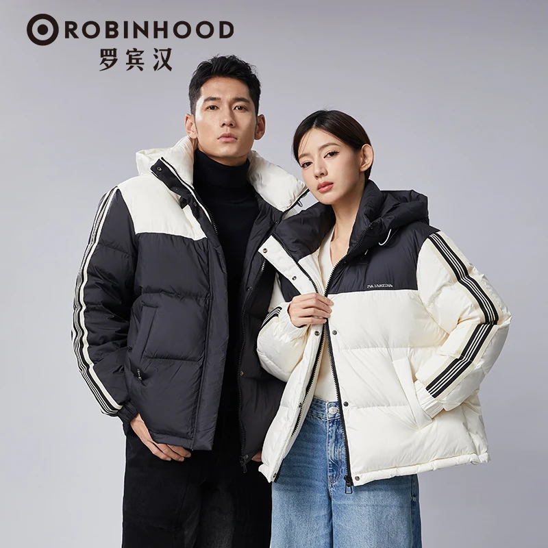 罗宾汉新款男女时尚短款撞色修身情侣冬季保暖羽绒服户外51002