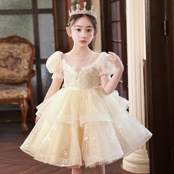 公主裙女童高端礼服2024新款儿童生日蓬蓬演出服小女孩洋气连衣裙