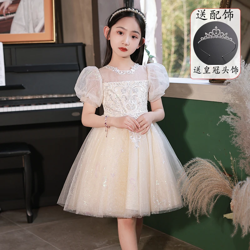 儿童礼服公主裙女宝夏装女童气质高端晚礼服主持人婚纱花童演出服