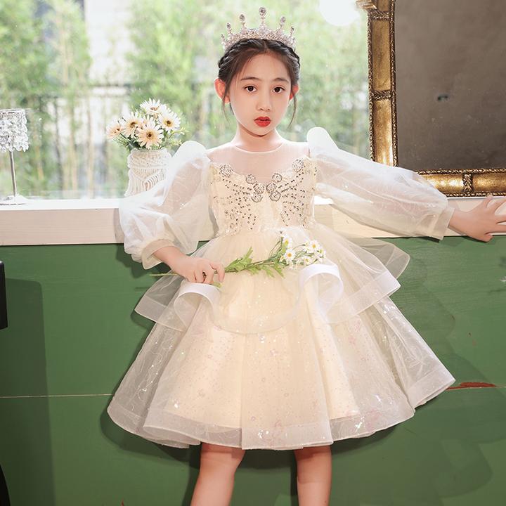 女童高端礼服2024秋季新款儿童洋气公主裙女孩生日花童主持演出服
