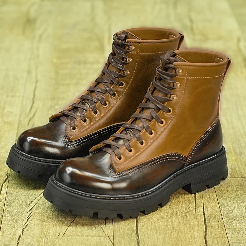 UGLYBROS/丑兄弟摩托车骑行靴哈雷复古机车马丁靴茶芯马皮牛皮