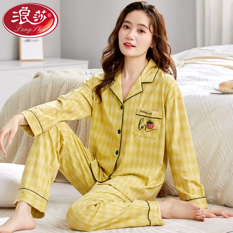 浪莎睡衣女士2025新款秋冬季纯棉长袖长裤春秋款高级感家居服套装