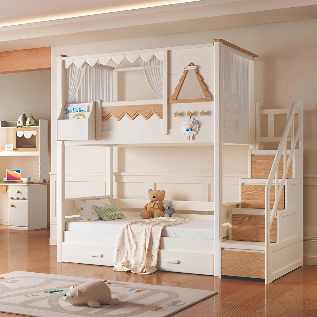 全实木上下同宽双层床简约男孩女孩上下床高护栏加粗加厚高低铺床