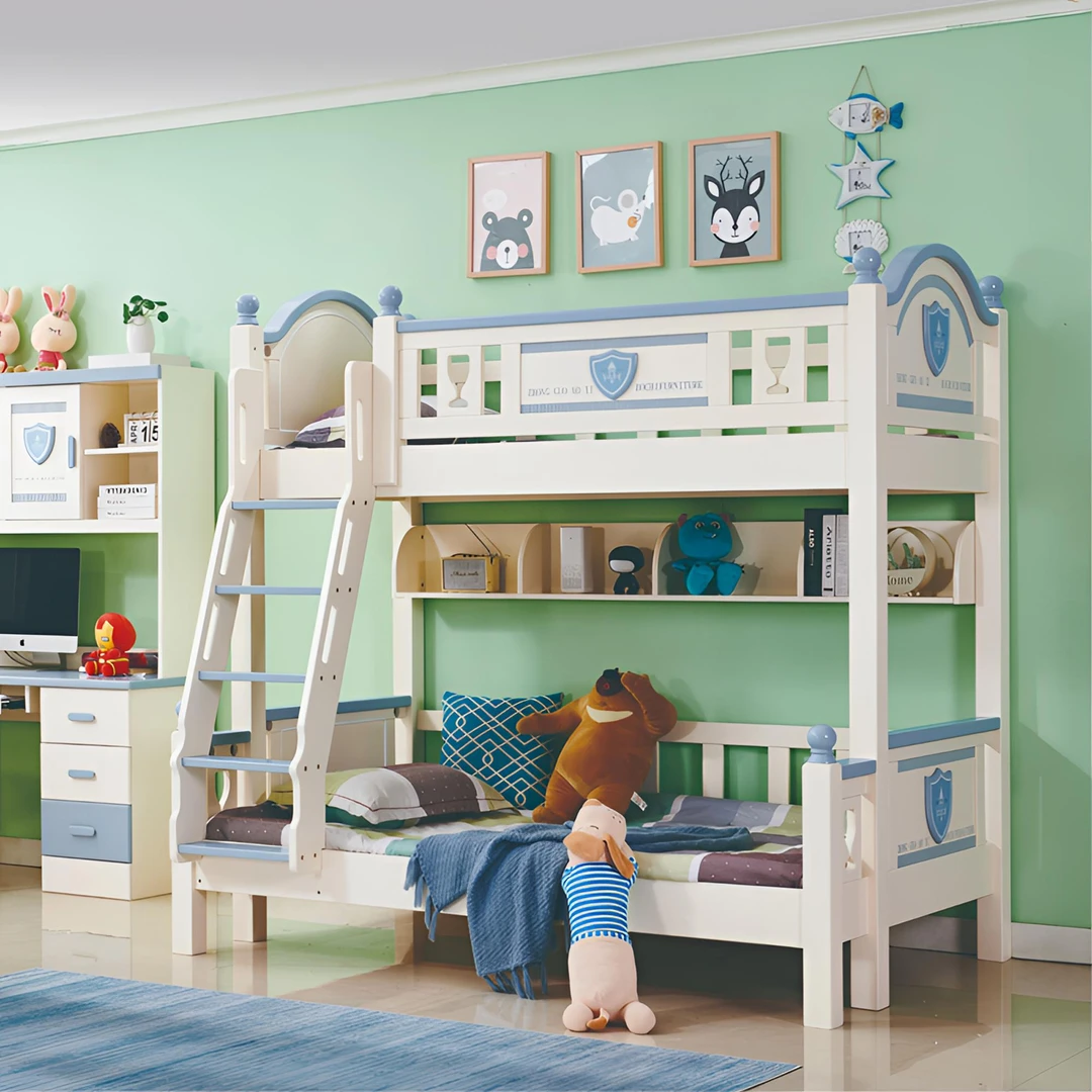 全实木子母床1.5米高低床双层白色上下铺1.2米1.35m儿童床地中海