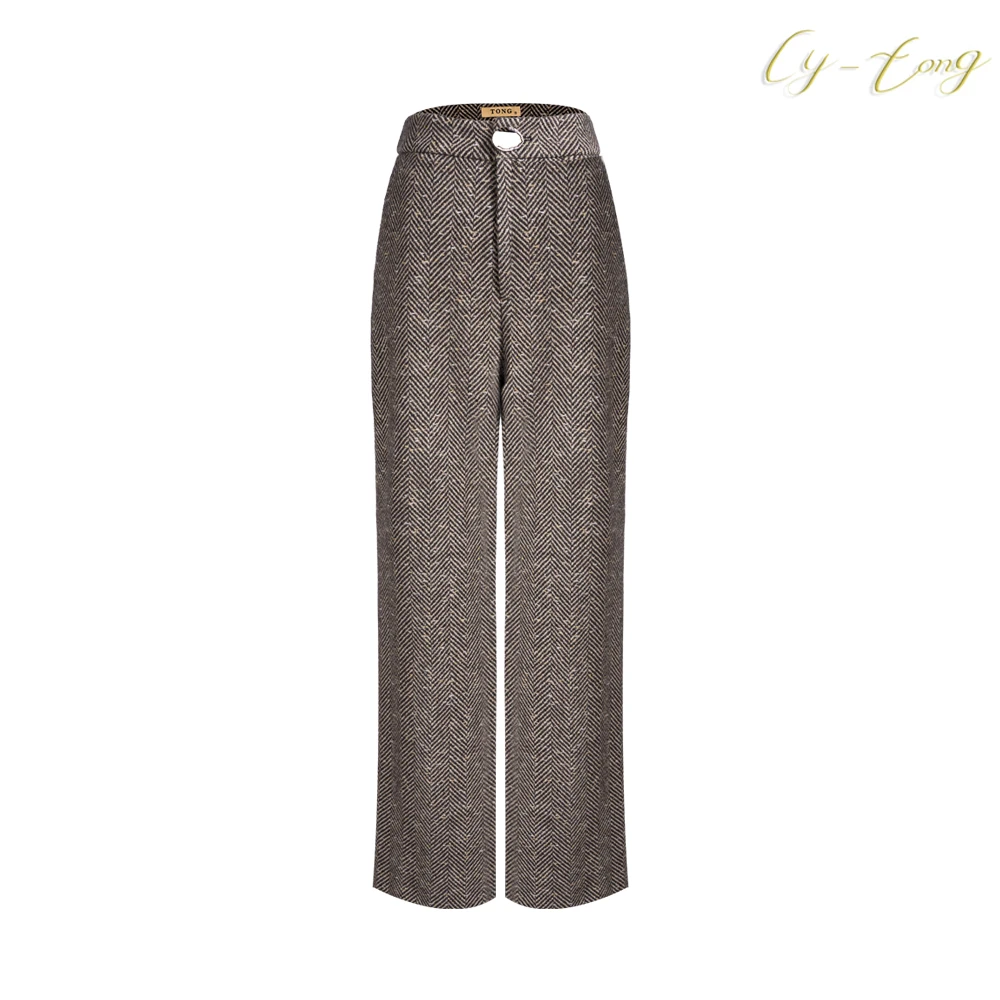 【彤姐原创】冬季显瘦时尚轻奢气质休闲通勤人字纹西装裤子W24B002
