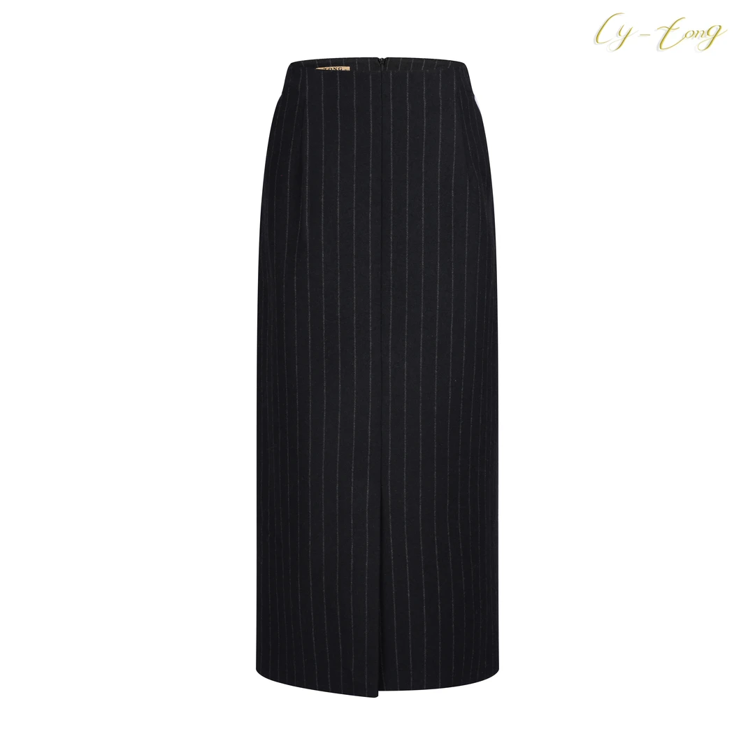 【彤姐原创】冬季显瘦时尚轻奢气质丝线简洁条纹西装半身裙W23F006