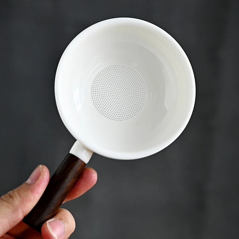 德化白瓷平底锅茶漏功夫茶具配件高白土陶瓷茶叶过滤全瓷针孔滤网