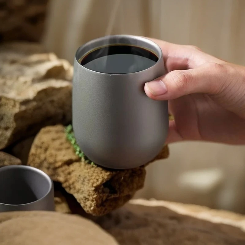 240ml双层喷砂纯钛鹅蛋杯主人杯喝茶杯轻便