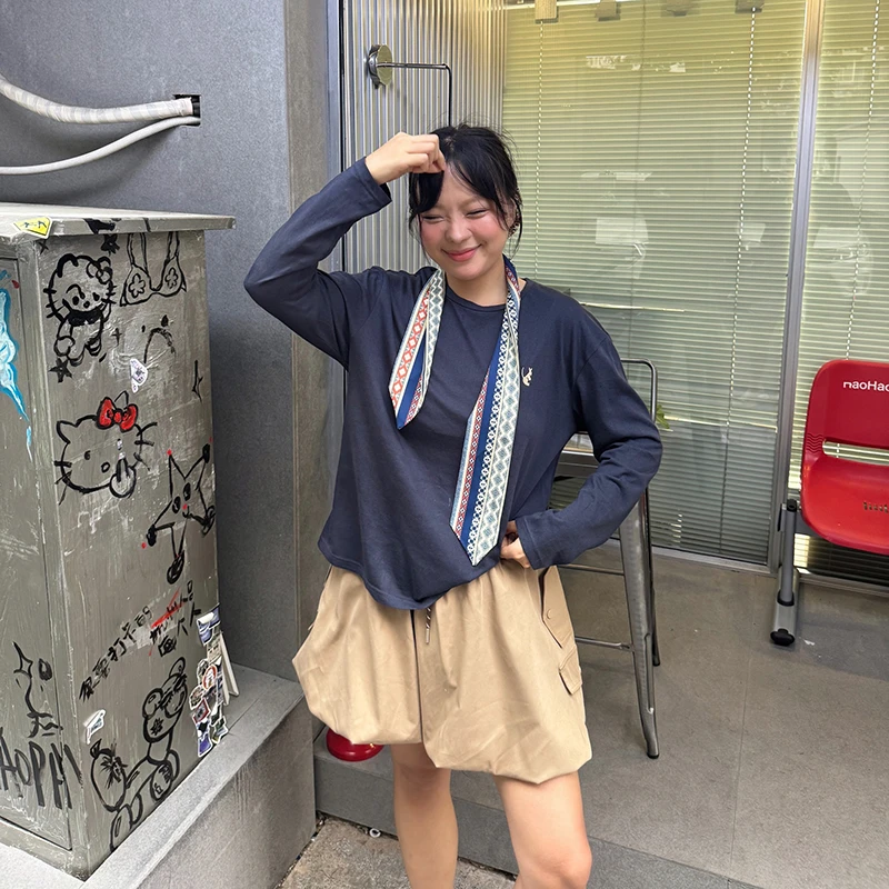 DD1018两件套显瘦百搭小众秋季设计感抽绳花苞裙女休闲两件套装