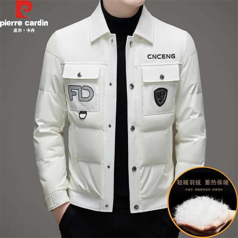 皮尔卡丹轻薄羽绒服男士冬季翻领防寒上衣休闲商务保暖夹克外套男