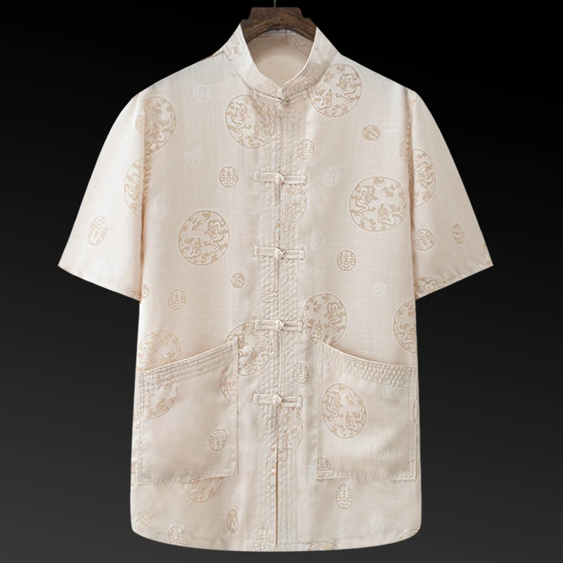 中国风中老年短袖唐装夏季衬衫