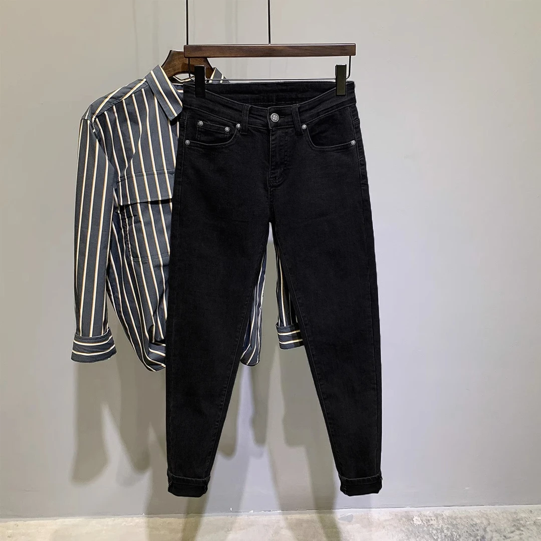 春夏薄款牛仔裤男2025新款修身九分直筒潮流百搭休闲弹力小脚长裤