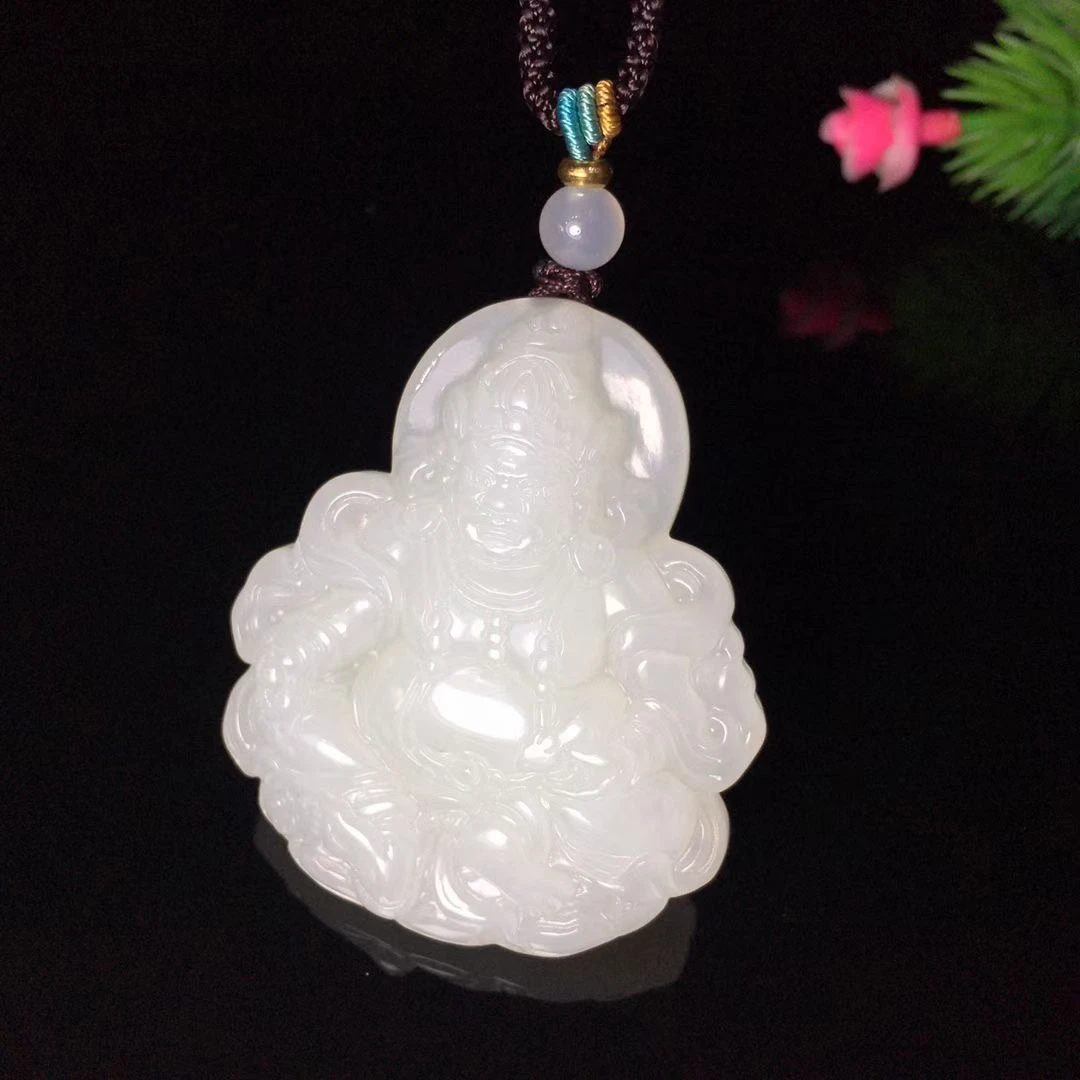 和田玉黄财神玉吊坠玉石项链玉佛毛衣链玉佩挂坠青海料男士玉坠