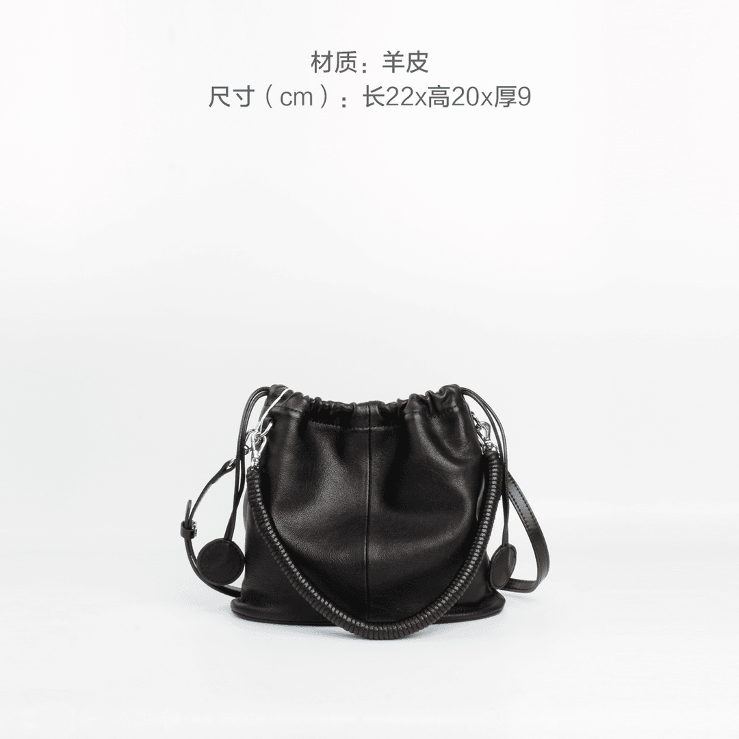 利利是也真皮女包抽绳福袋包时尚手提水桶包柔软羊皮单肩斜挎包潮