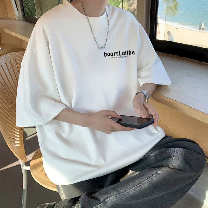 嗳唯兮短袖T恤男士夏季潮流2025新款宽松半袖重磅纯棉印花打底衫