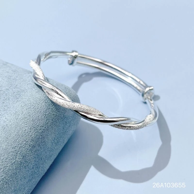 足银手镯 999.9足银麻花扭纹推拉手镯实心莫比乌斯推拉手镯磨砂