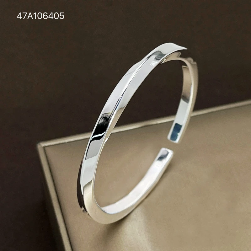 足银手镯 999.9足银手镯莫比乌斯光面开口情侣对镯时尚男女手环