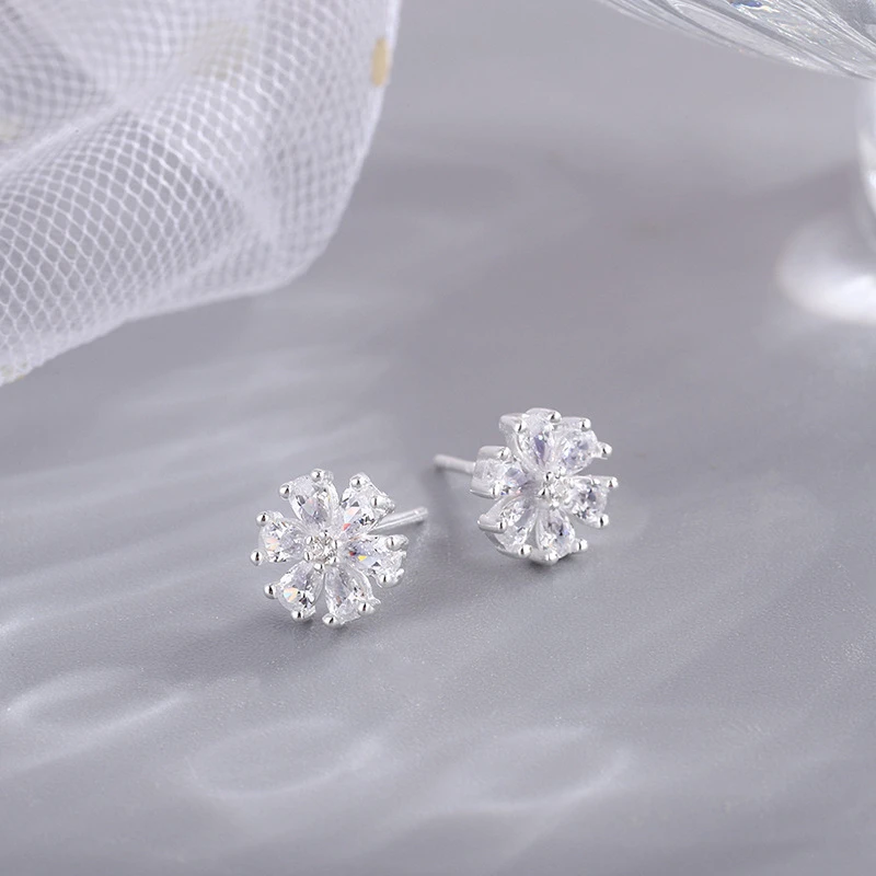足银合成锆石耳饰 足银990心形四叶草足银耳钉养耳洞韩版耳饰简约