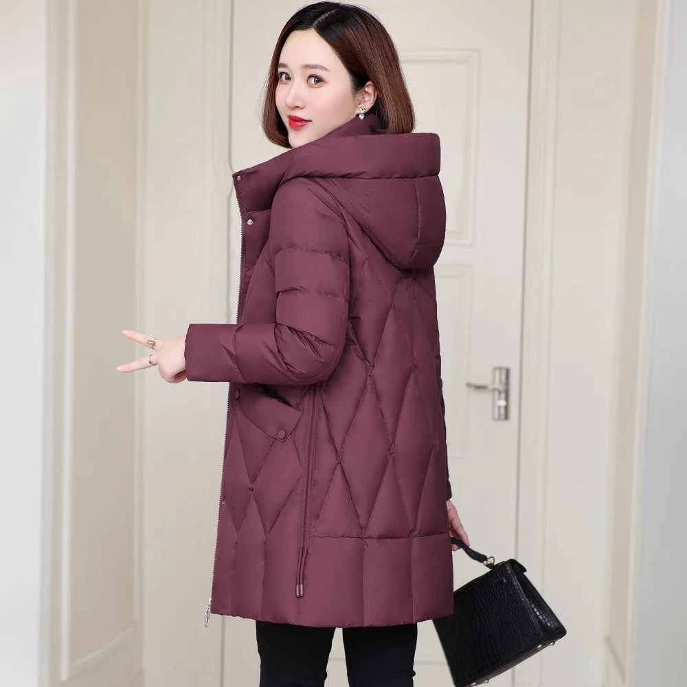 新款冬棉袄中老年连帽宽松修身加厚大码女款白鸭绒中长款冬天2025