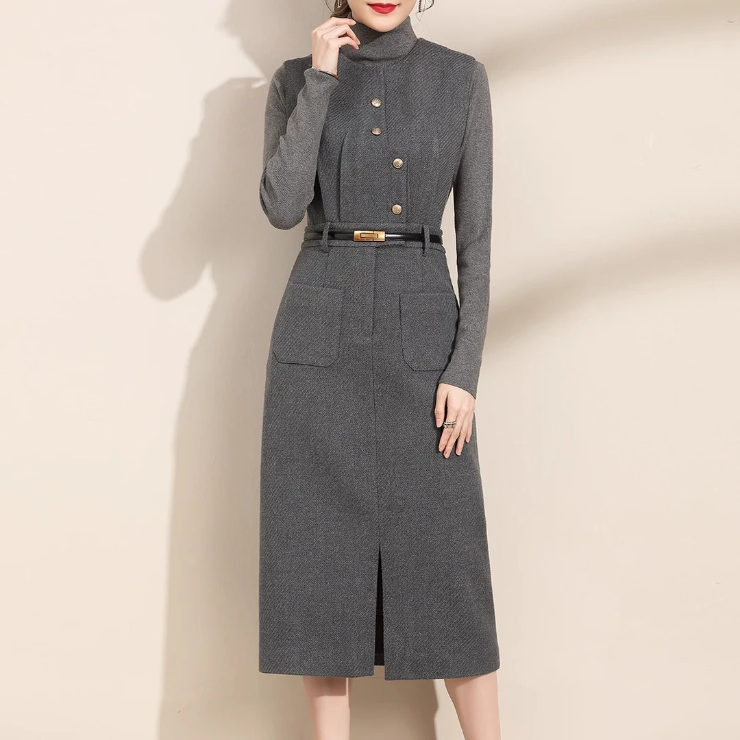 背心连衣裙女春季2024新款中长款背带裙V领女神范春秋装打底裙子