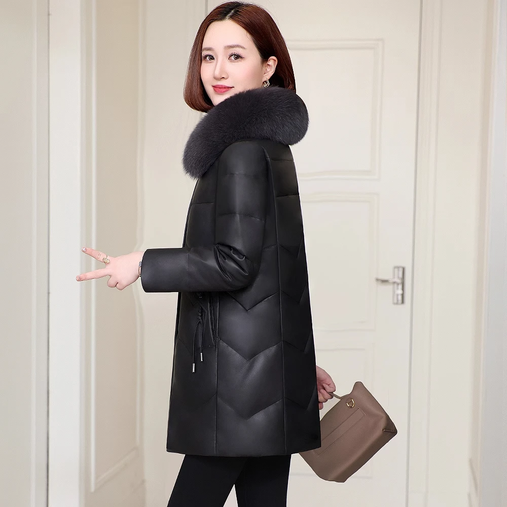 中老年真皮羽绒服女小个子2024冬季新款绵羊皮高端正宗海宁皮衣女