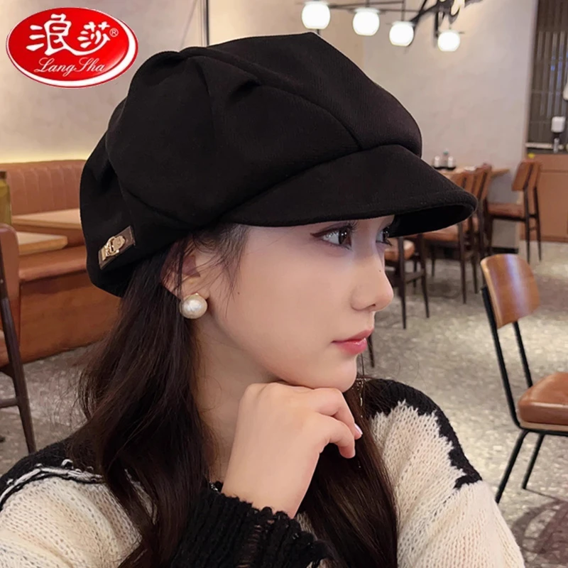 浪莎秋冬贝雷帽子女显脸小报童帽韩版云朵八角帽画家帽时尚大头围