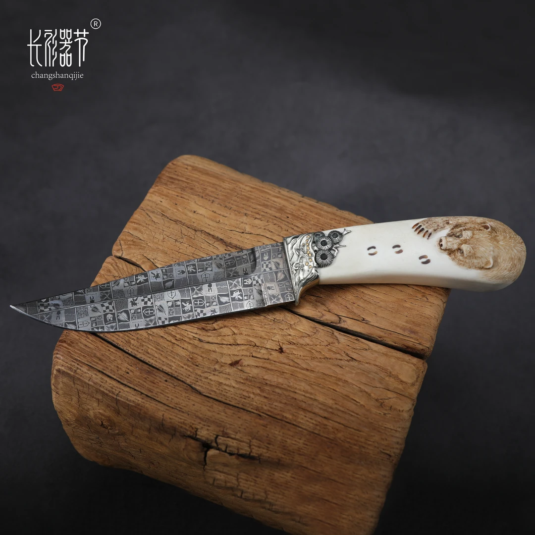 长衫器节逐鹿刀手工匠人限量定制版本斯巴达刃大马士革直刀吃肉刀