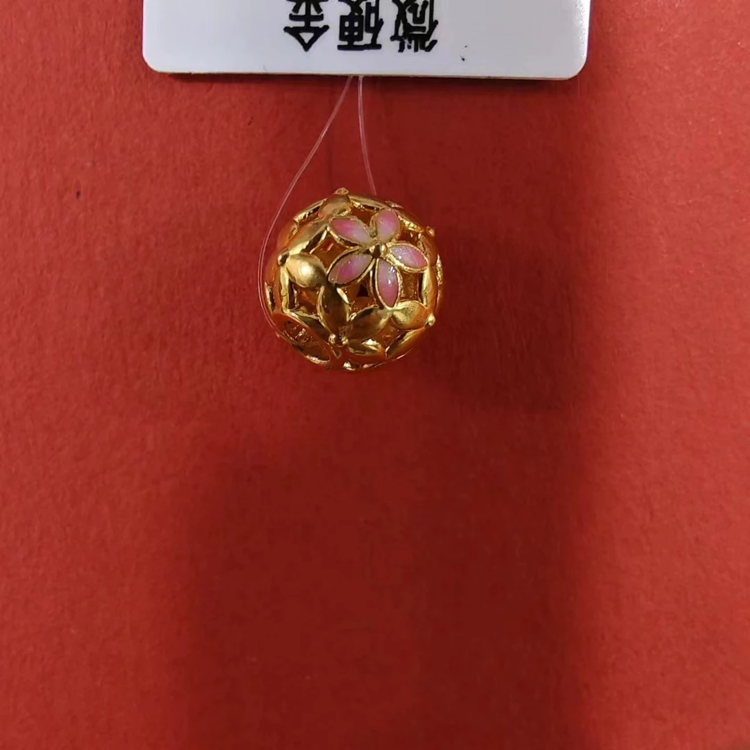 足金999微硬金手饰吊坠  桃花转运珠